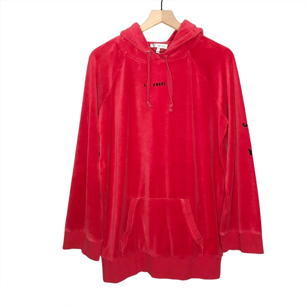 Juicy Couture Los Angeles Velour Velvet Oversized Hoodie Pullover in Red S